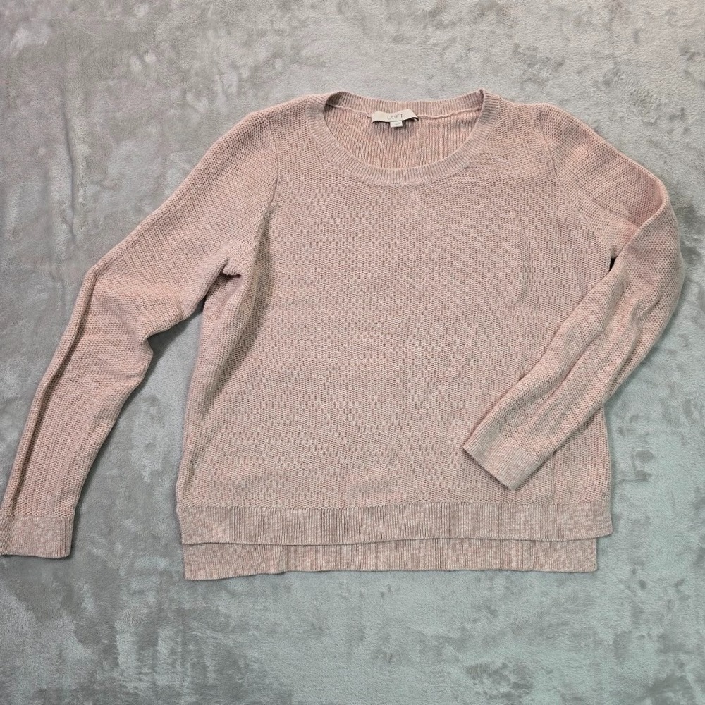 NWT LOFT Pointelle Knit Sweater Soft Pink Lightweight 100% Cotton Size Small